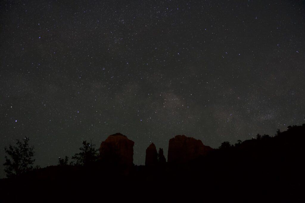 Night sky view of cathedral rock - one of the best places to take engagement photos in Arizona