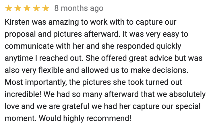 google review of engagement photographer